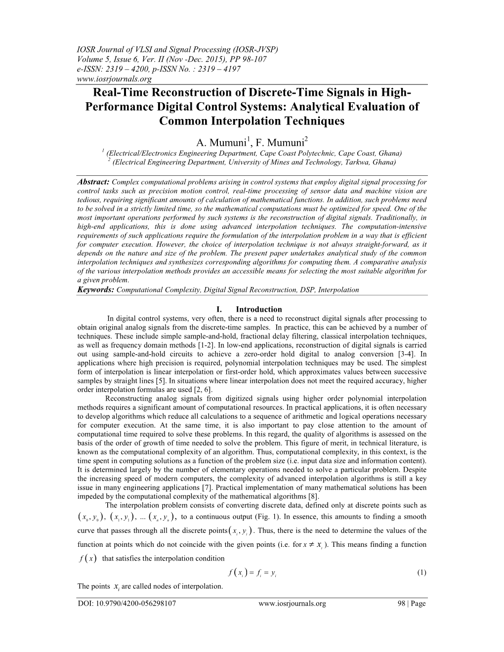 Analytical Evaluation of Common Interpolation Techniques A