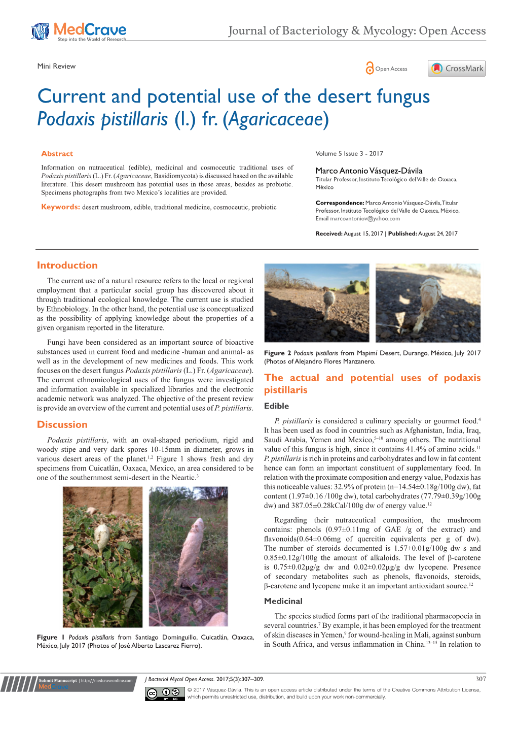 Current and Potential Use of the Desert Fungus Podaxis Pistillaris (L.) Fr. (Agaricaceae)