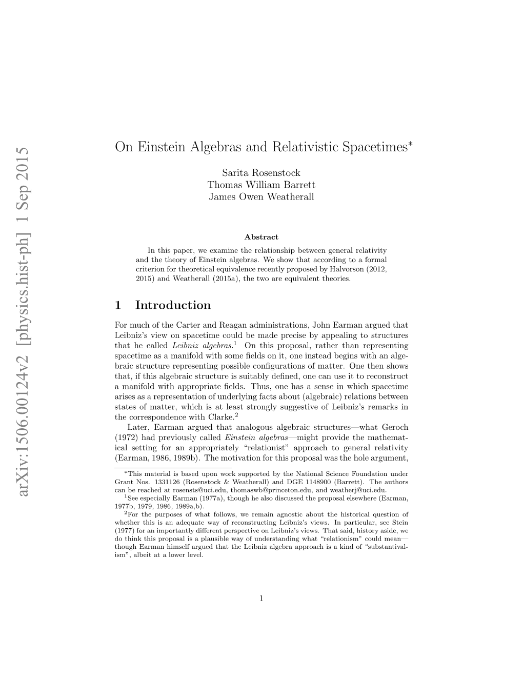 On Einstein Algebras and Relativistic Spacetimes