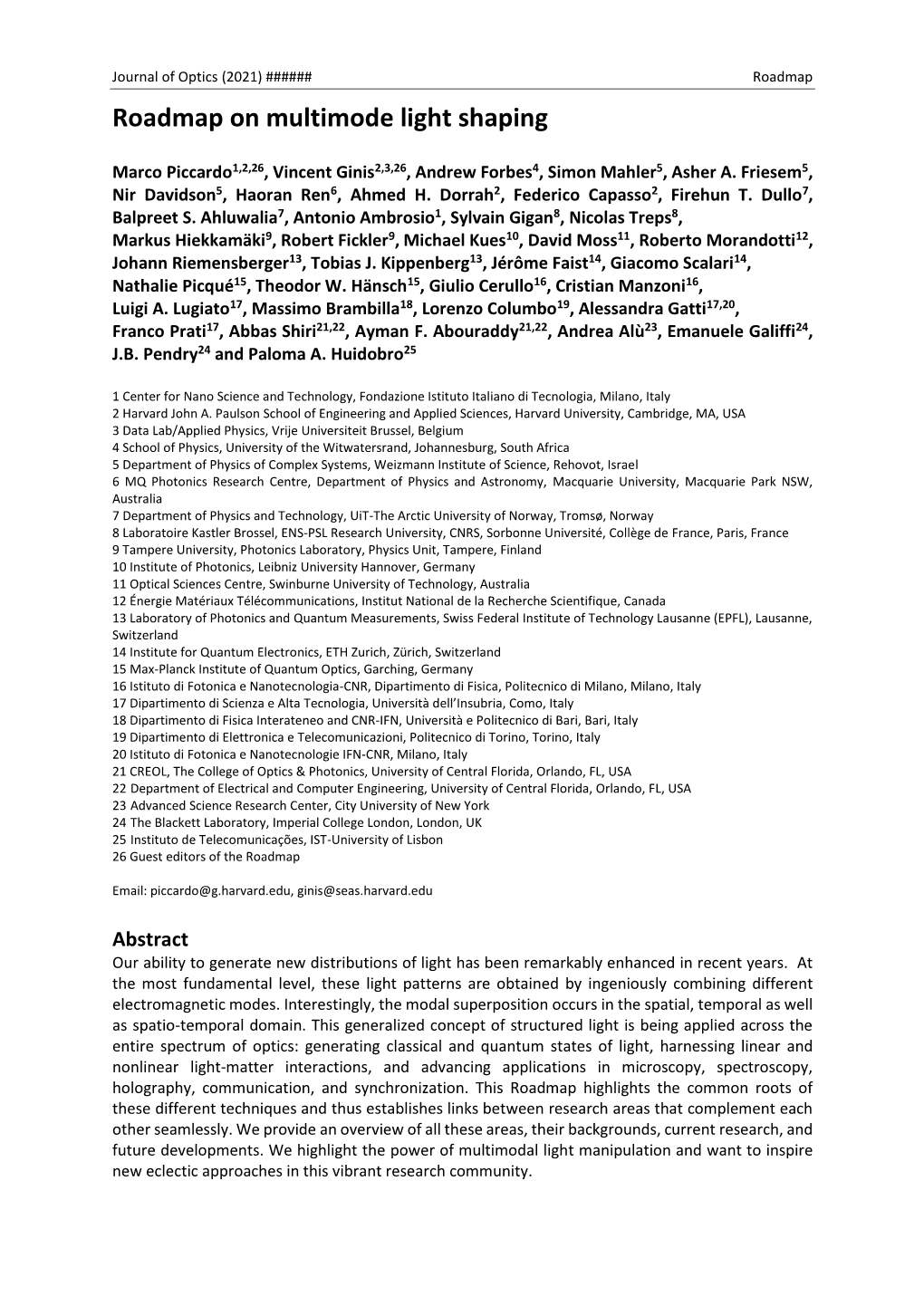 Roadmap on Multimode Light Shaping