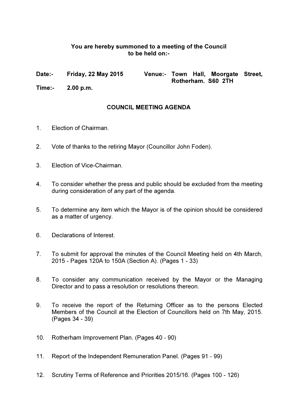 (Public Pack)Agenda Document for Council Meeting, 22/05/2015 14