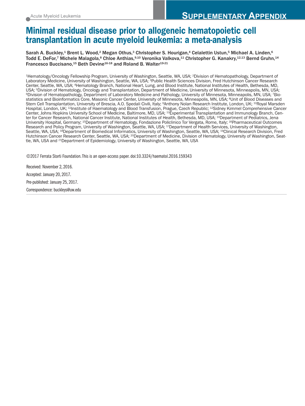 Minimal Residual Disease Prior to Allogeneic Hematopoietic Cell Transplantation in Acute Myeloid Leukemia: a Meta-Analysis