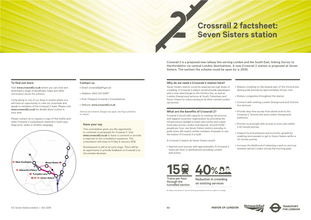 Crossrail 2 Factsheet: Seven Sisters Station Crossrail 2 Factsheet: Victoria Station