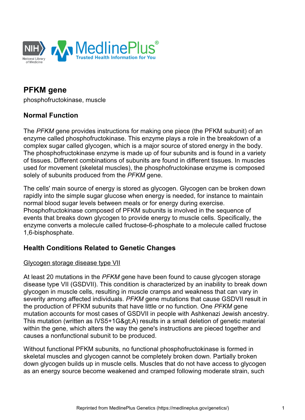 PFKM Gene Phosphofructokinase, Muscle