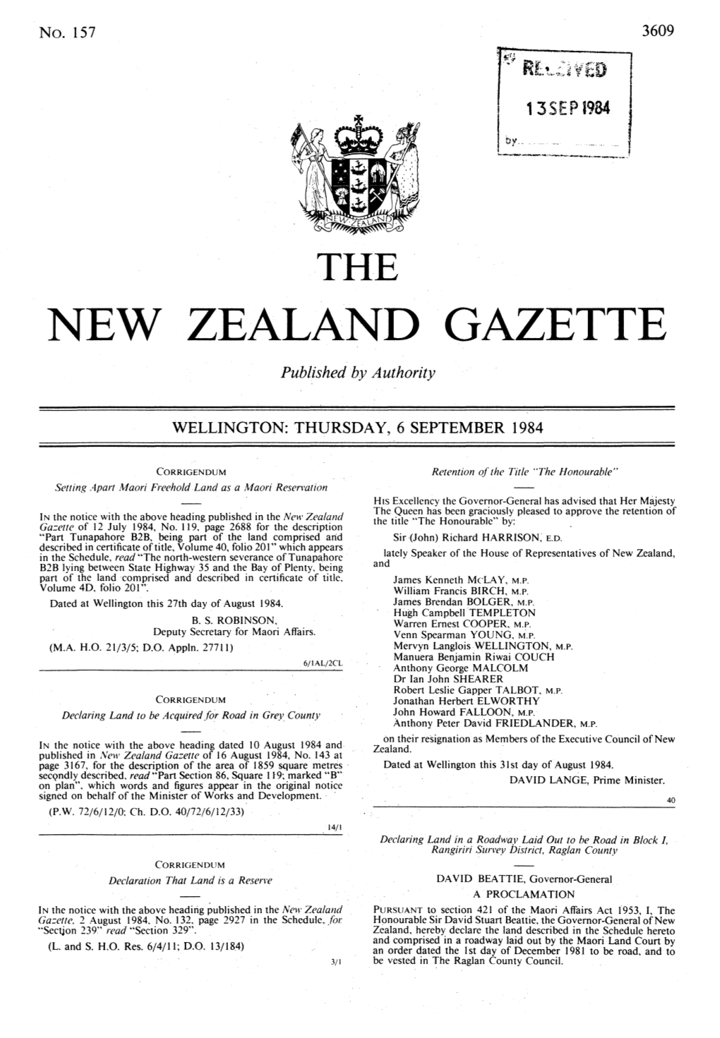 NEW ZEALAND GAZETTE Published by Authority