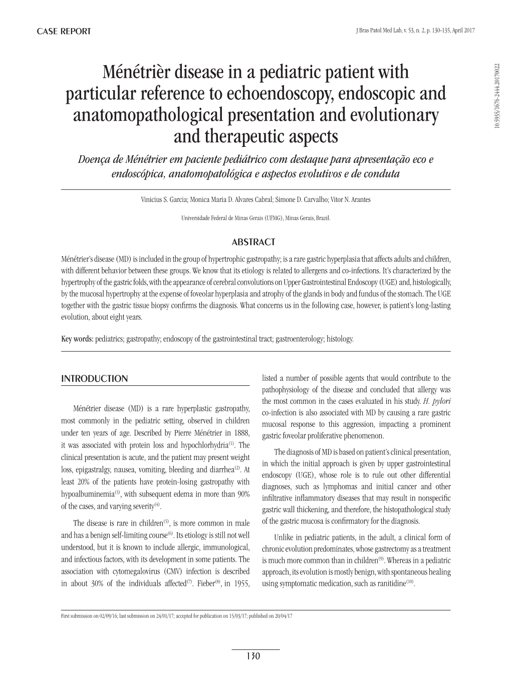 Ménétrièr Disease in a Pediatric Patient with Particular Reference To