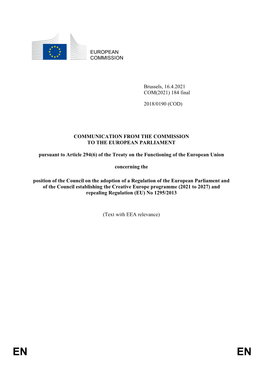 EUROPEAN COMMISSION Brussels, 16.4.2021 COM(2021)