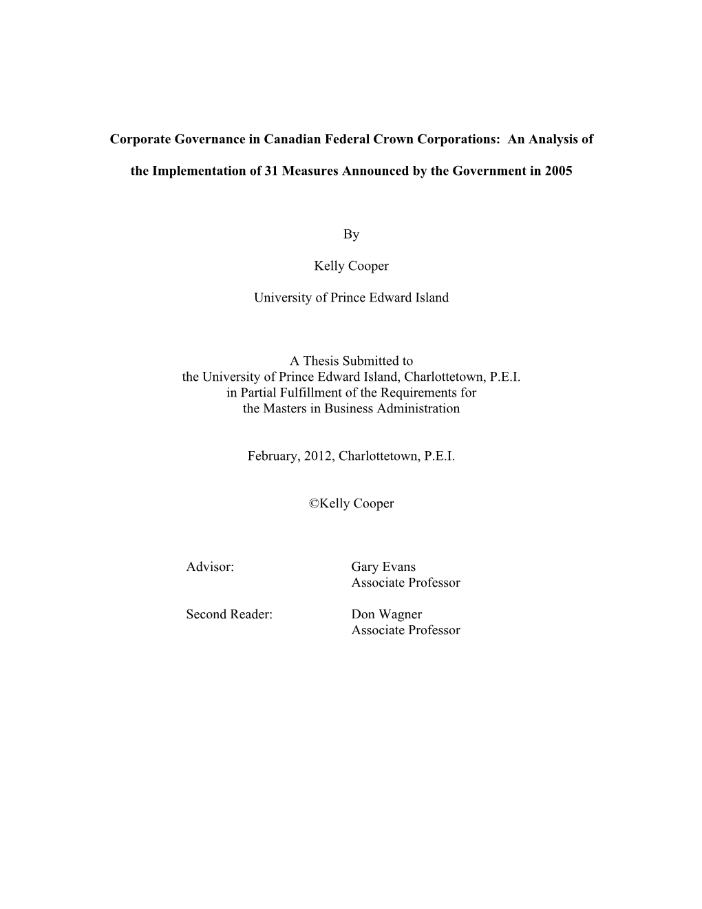 I Corporate Governance in Canadian Federal Crown
