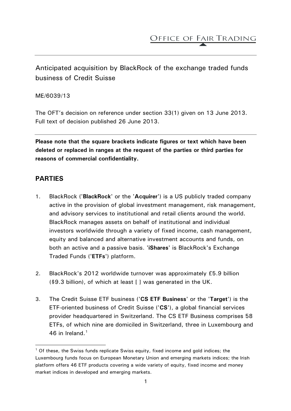 Full Text of the Decision Regarding the Nticipated Acquisition by Blackrock