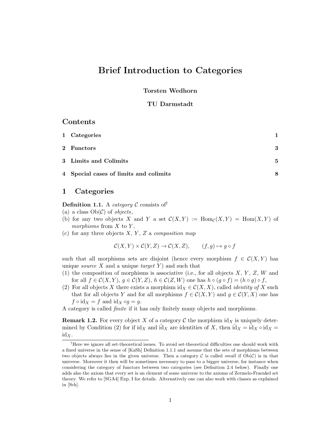 Brief Introduction to Categories