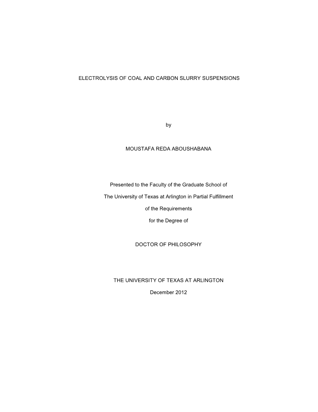 Electrolysis of Coal and Carbon Slurry Suspensions