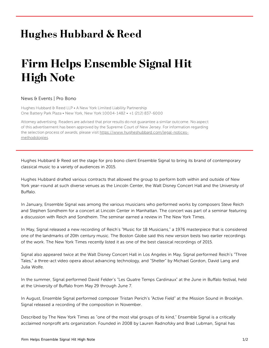 Firm Helps Ensemble Signal Hit High Note