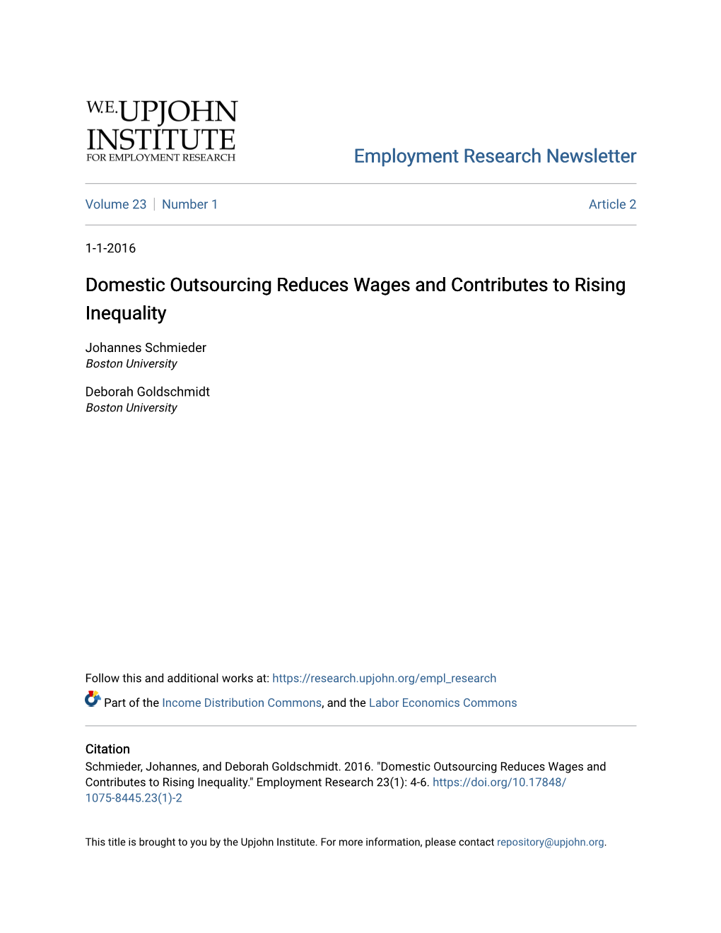 Domestic Outsourcing Reduces Wages and Contributes to Rising Inequality