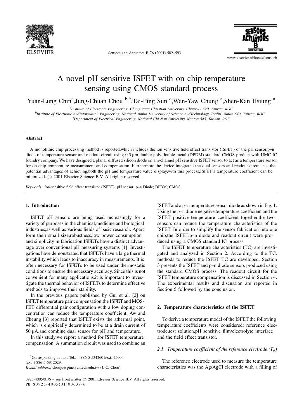 A Novel Ph Sensitive ISFET with on Chip Temperature Sensing Using