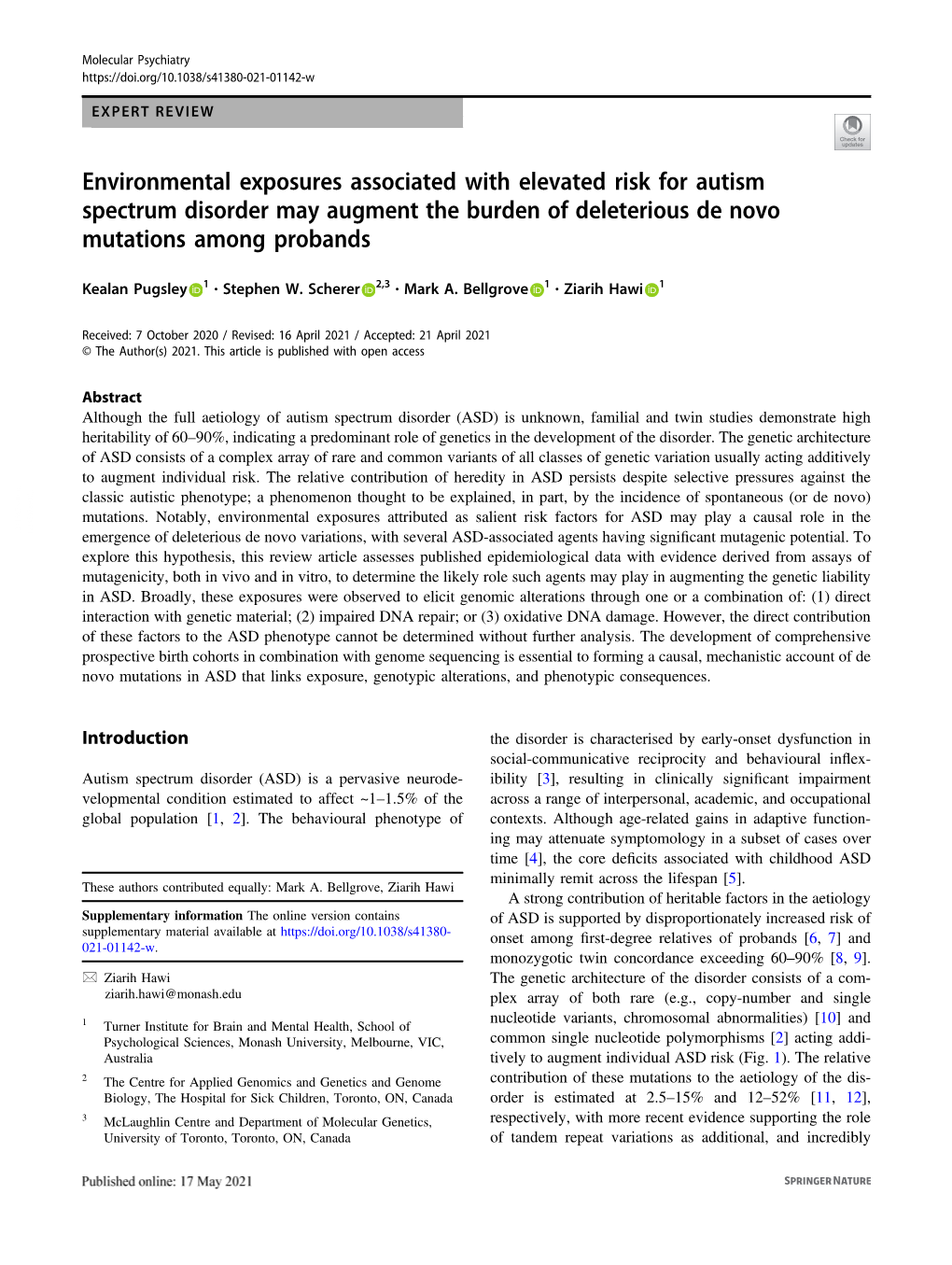 Environmental Exposures Associated with Elevated Risk for Autism Spectrum Disorder May Augment the Burden of Deleterious De Novo Mutations Among Probands