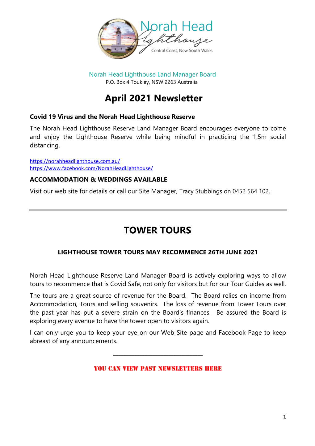 April 2021 Newsletter TOWER TOURS