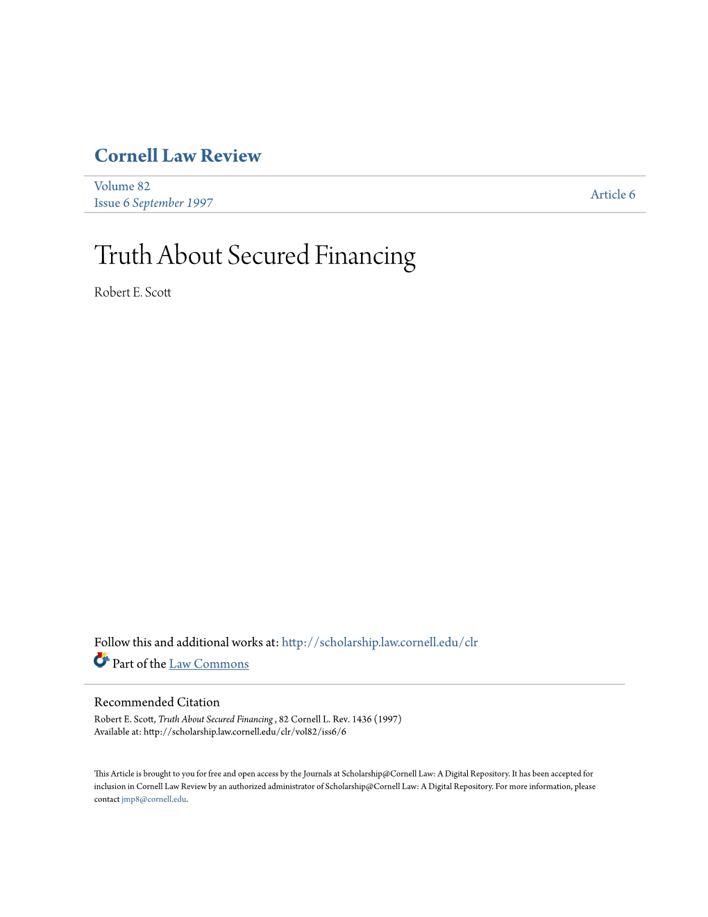 Truth About Secured Financing Robert E