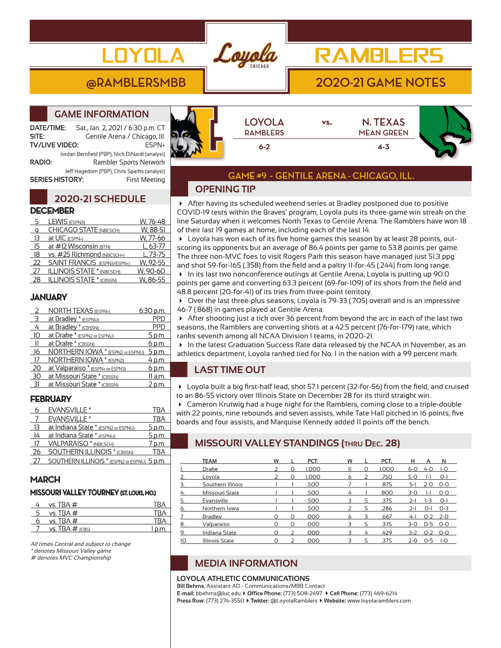 Loyola Ramblers @Ramblersmbb 2020-21 Game Notes