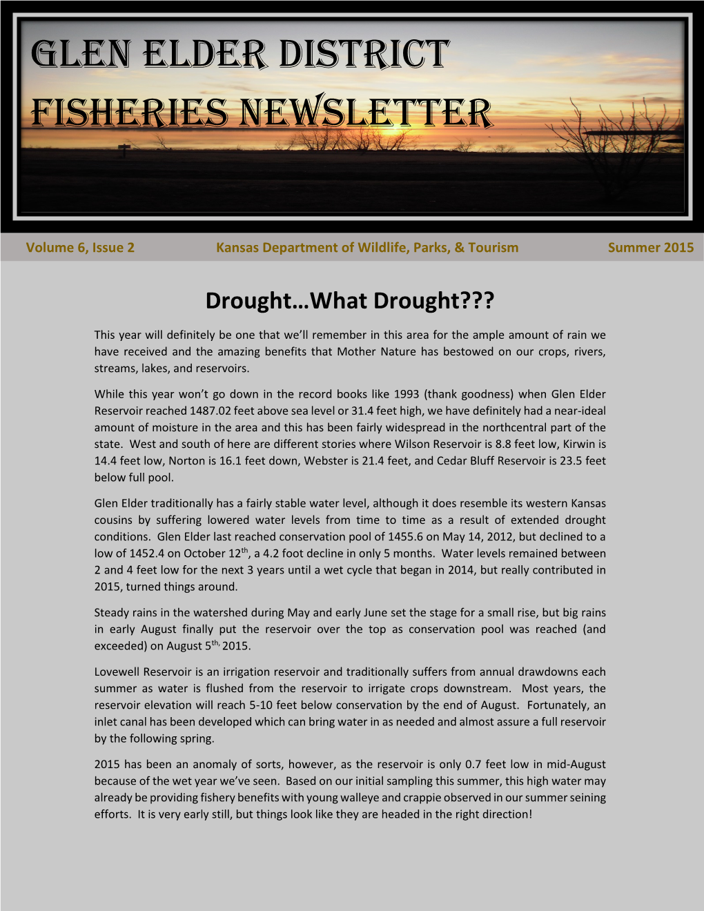 Glen Elder Fishing District Newsletter 9-10-2015