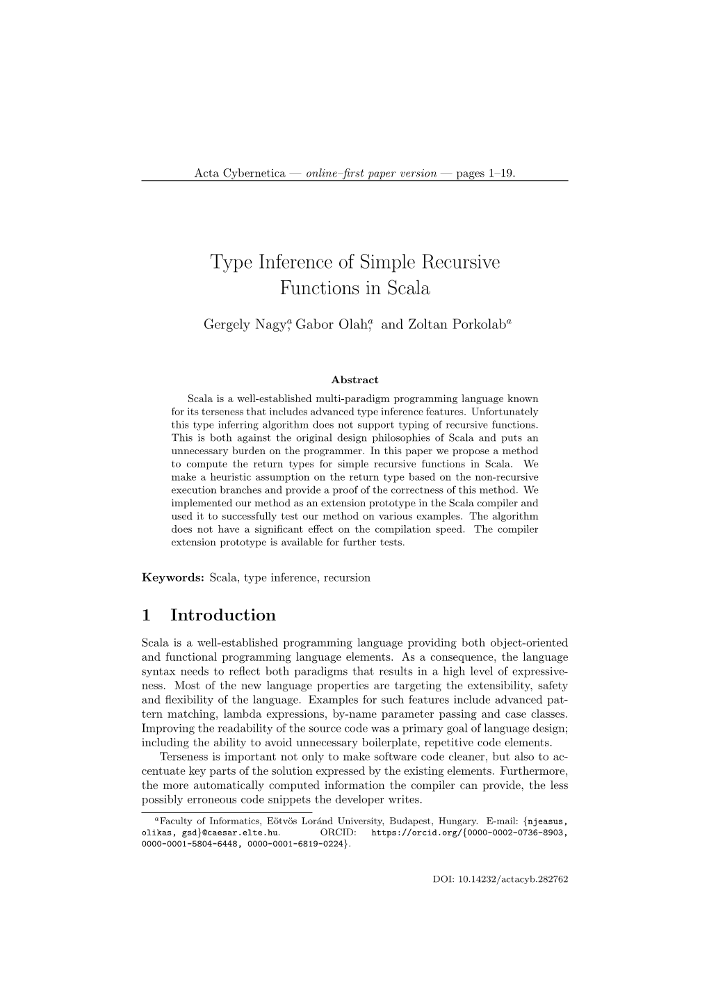 Type Inference of Simple Recursive Functions in Scala