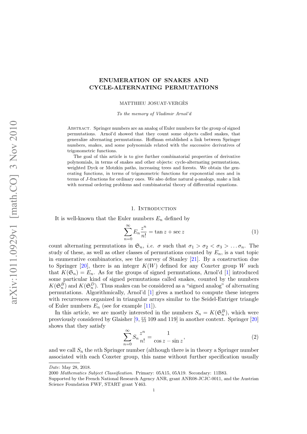 Enumeration of Snakes and Cycle-Alternating Permutations 3