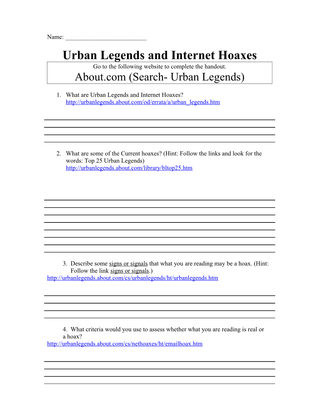 Urban Legends and Internet Hoaxes