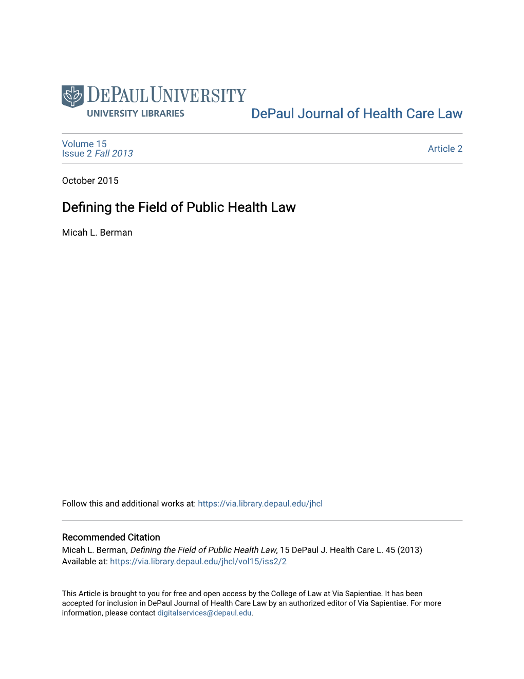 Defining the Field of Public Health Law