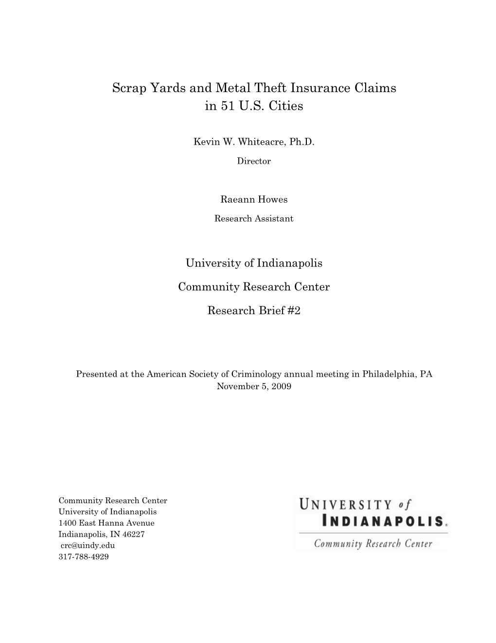 Scrap Yards and Metal Theft Insurance Claims in 51 U.S. Cities