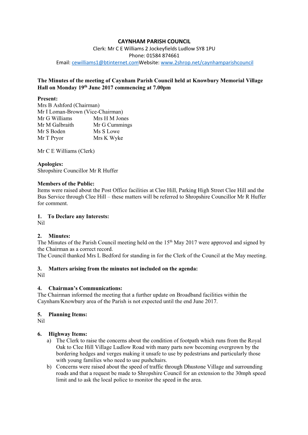 Caynham Parish Council