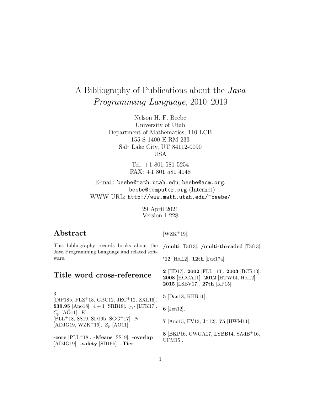 A Bibliography of Publications About the Java Programming Language, 2010–2019