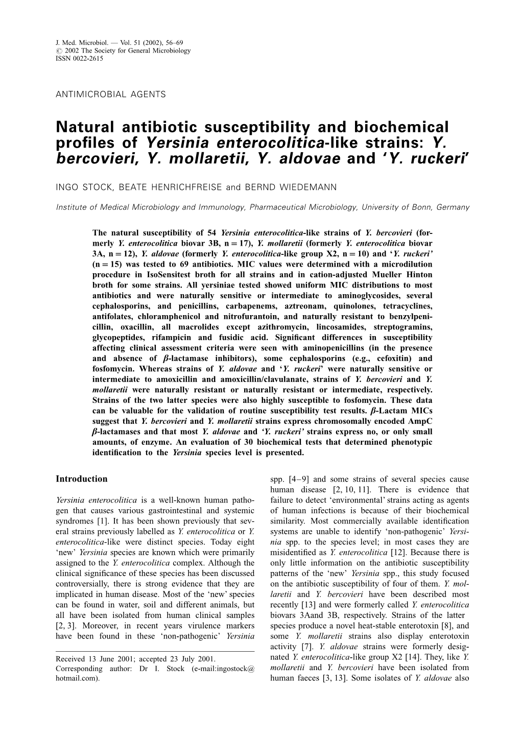 Profiles of Yersinia Enterocolitica-Like Strains