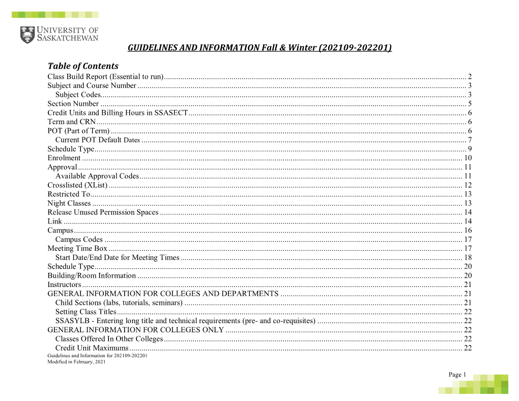 GUIDELINES and INFORMATION Fall & Winter (202109-202201)