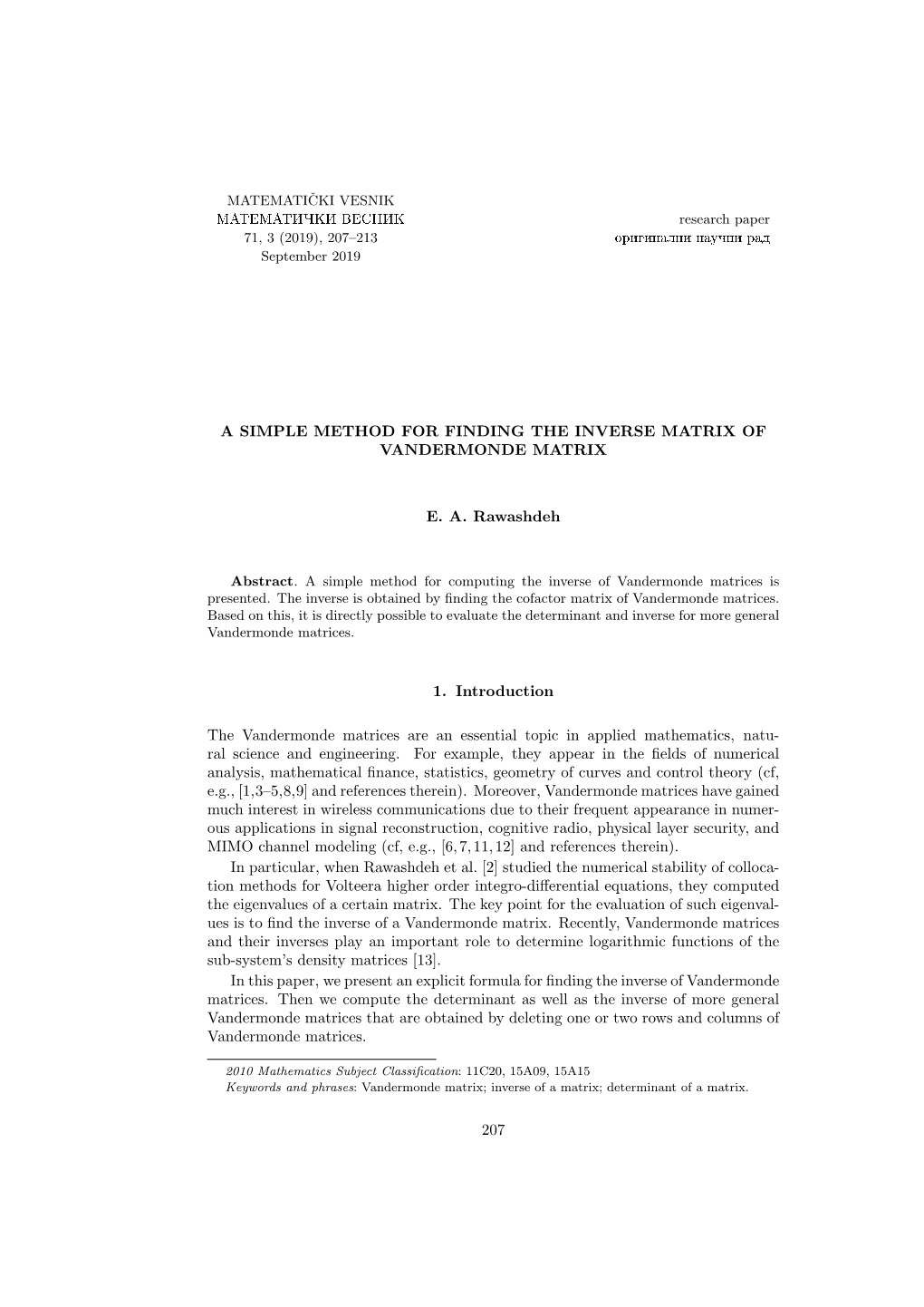 A Simple Method for Finding the Inverse Matrix of Vandermonde Matrix