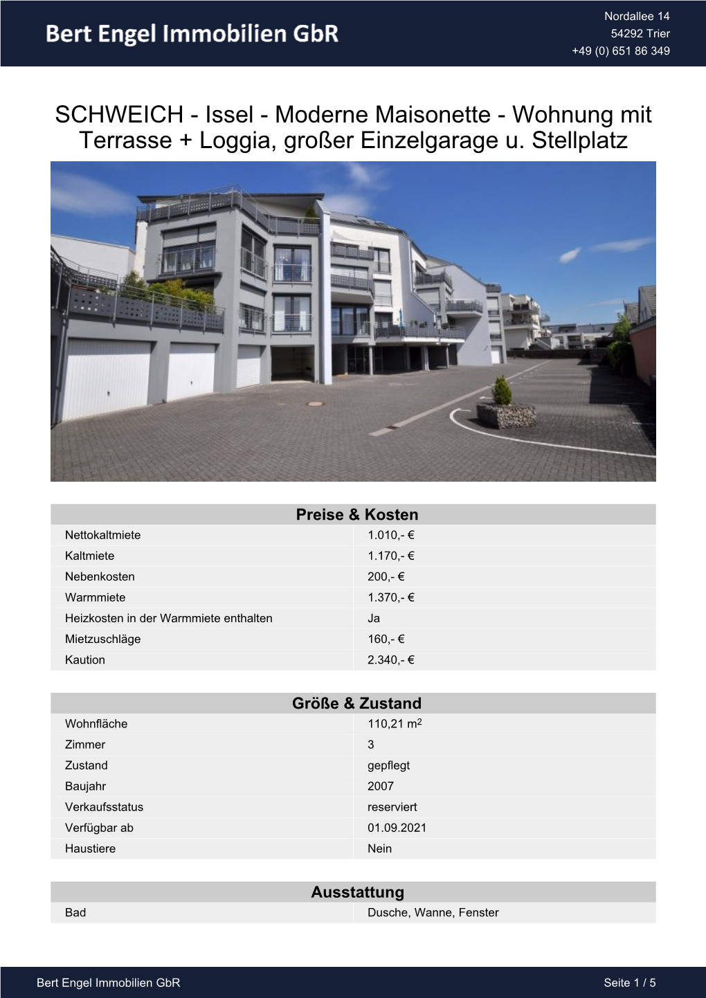 SCHWEICH - Issel - Moderne Maisonette - Wohnung Mit Terrasse + Loggia, Großer Einzelgarage U
