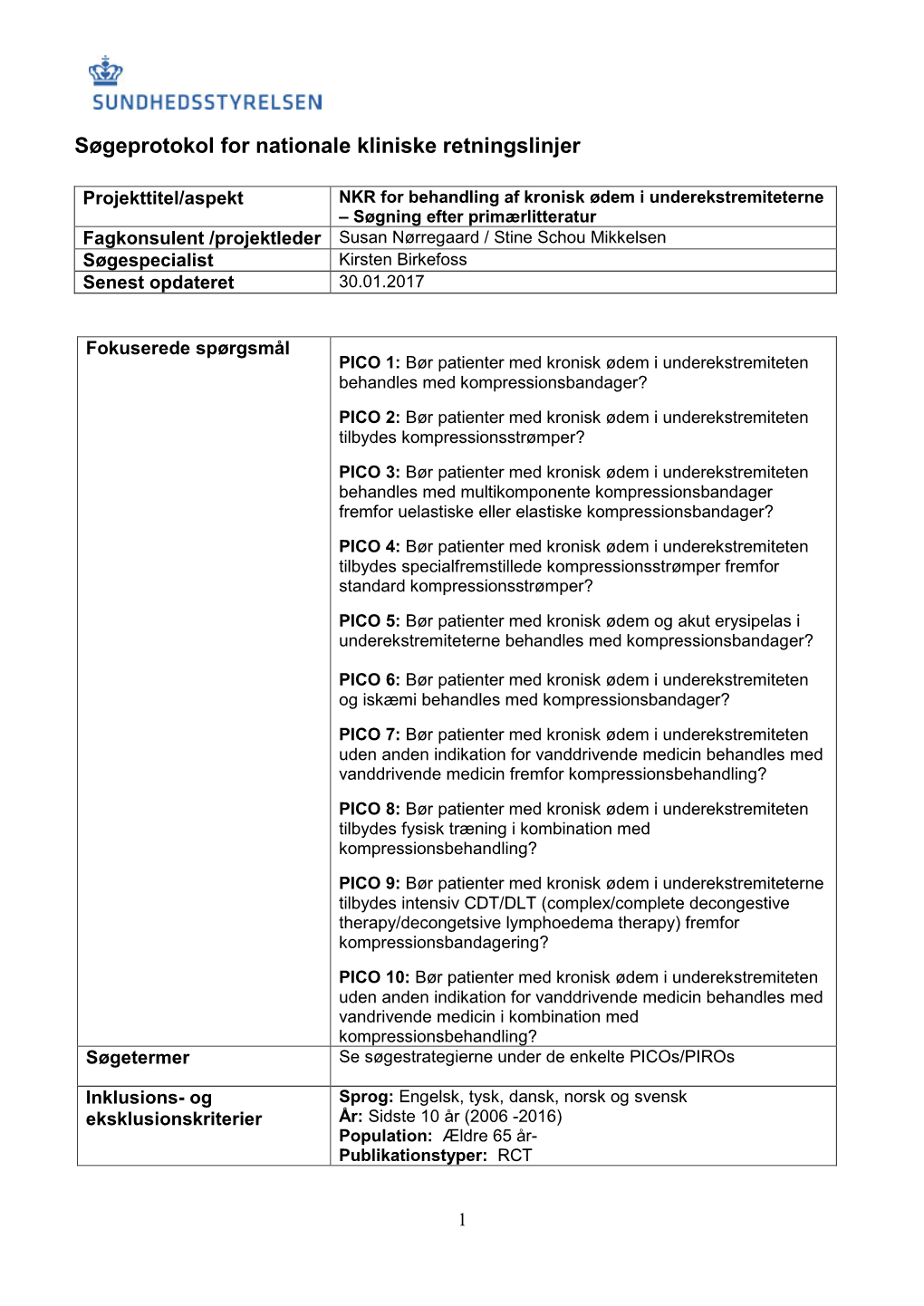 Søgeprotokol for Nationale Kliniske Retningslinjer