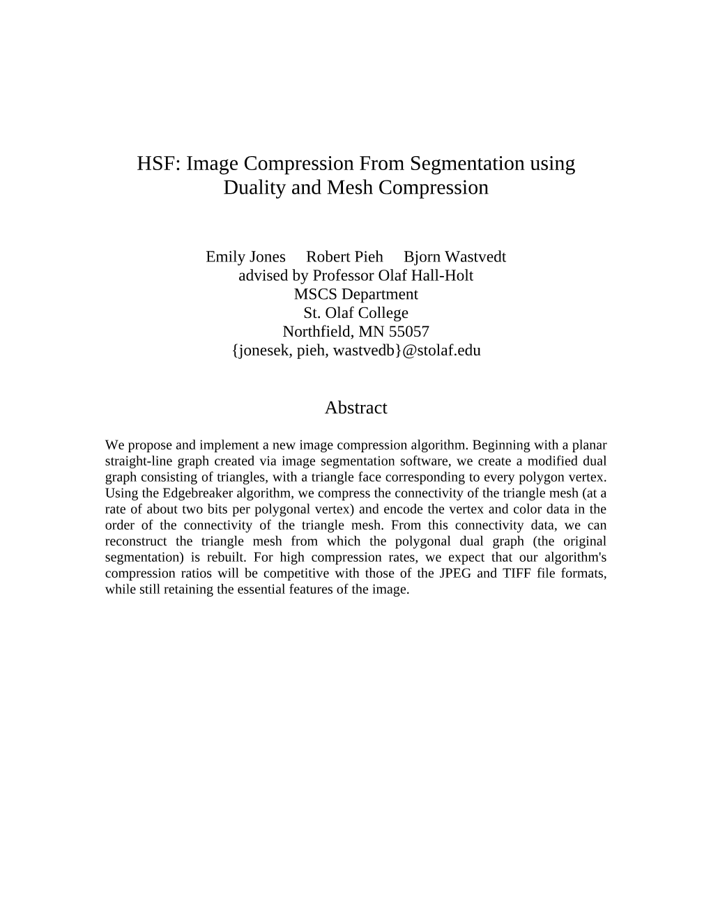 HSF: Image Compression from Segmentation Using Duality and Mesh Compression