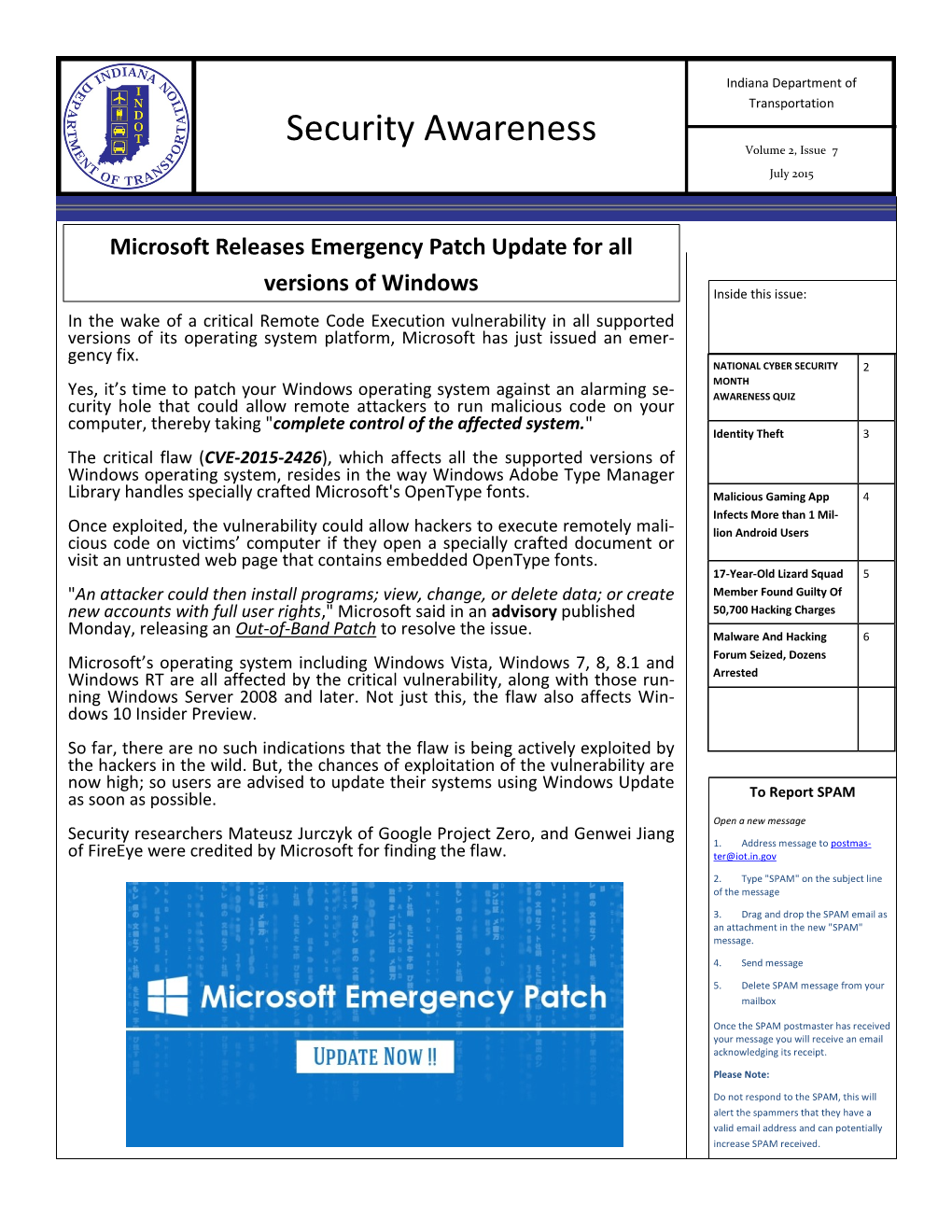 Security Awareness Volume 2, Issue 7 July 2015