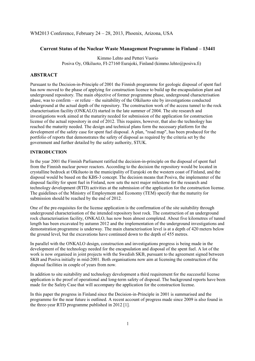 WM2013 Conference, February 24 – 28, 2013, Phoenix, Arizona, USA Current Status of the Nuclear Waste Management Programme in F