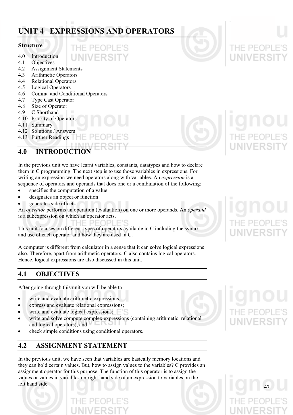 UNIT 4 EXPRESSIONS and OPERATORS Operators