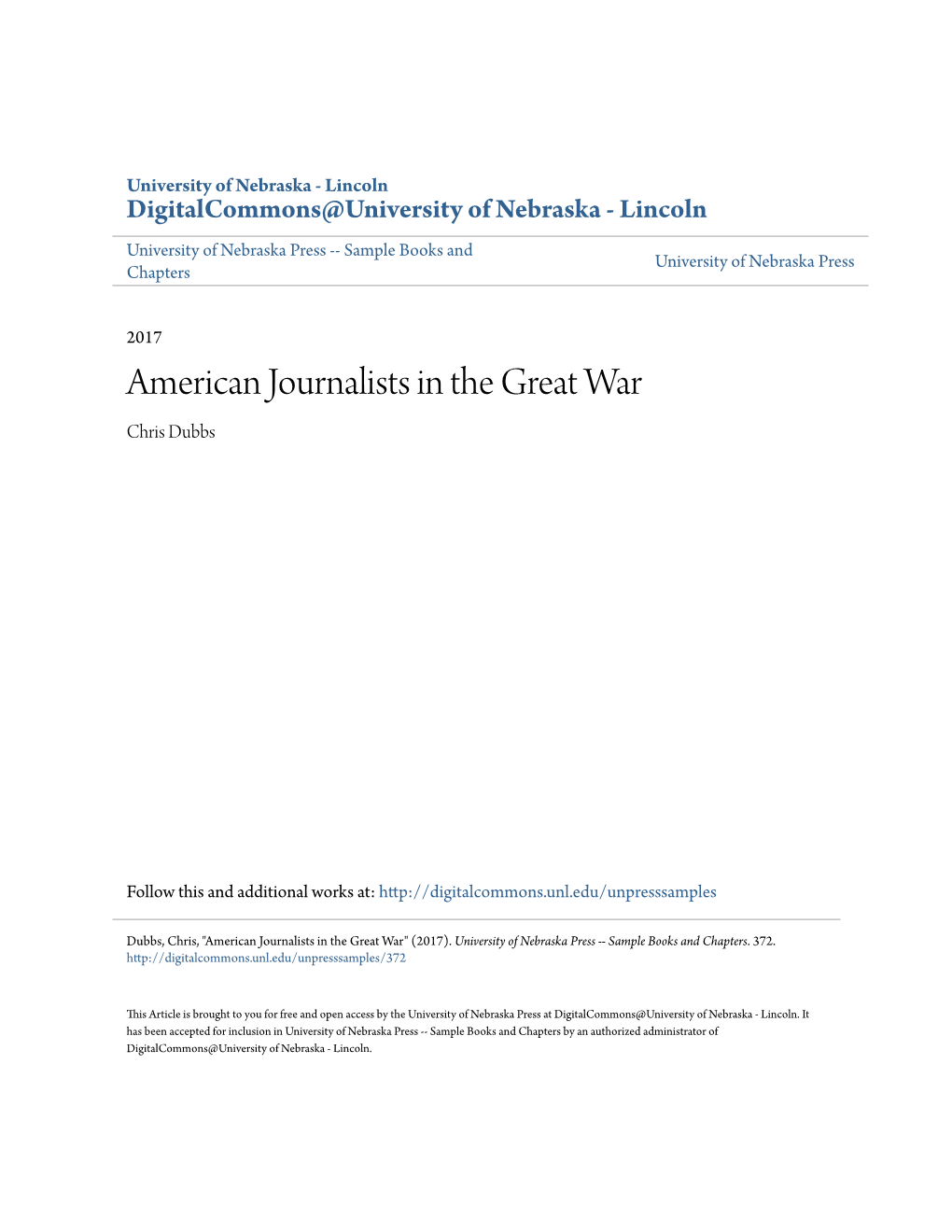 American Journalists in the Great War Chris Dubbs