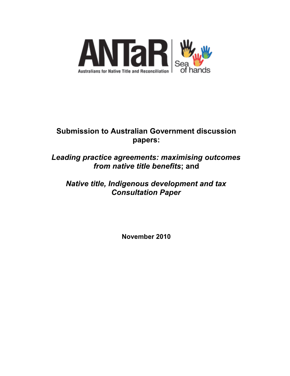 Submissions Received in Response to the Leading Practice Agreements Discussion Paper - Antar