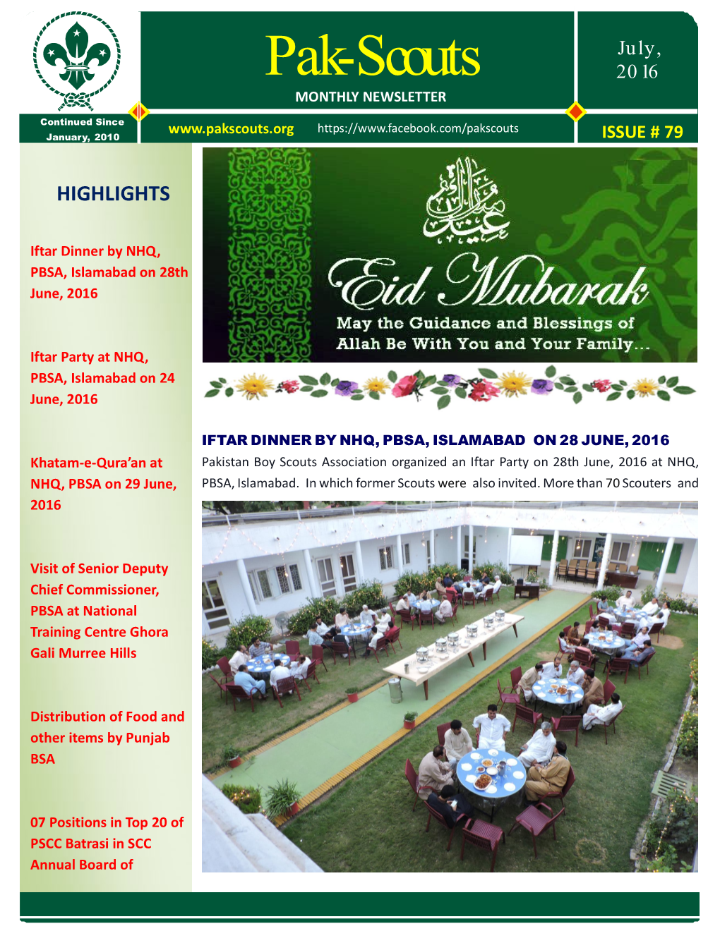 Pak-Scouts 2016 MONTHLY NEWSLETTER Continued Since January, 2010 ISSUE # 79