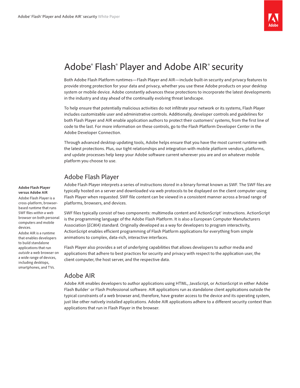 Adobe® Flash® Player and Adobe AIR® Security White Paper