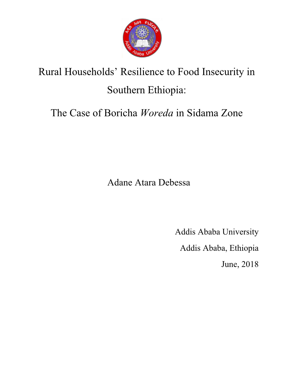 Rural Households' Resilience to Food Insecurity in Southern Ethiopia: The