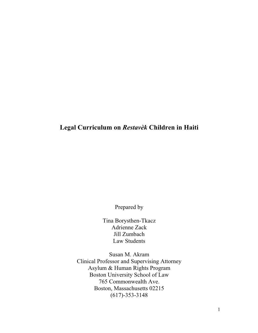 Legal Curriculum on Restavèk Children in Haiti