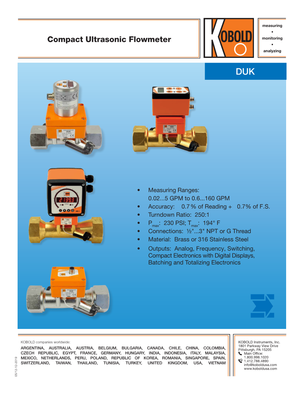 Compact Ultrasonic Flowmeter Model DUK