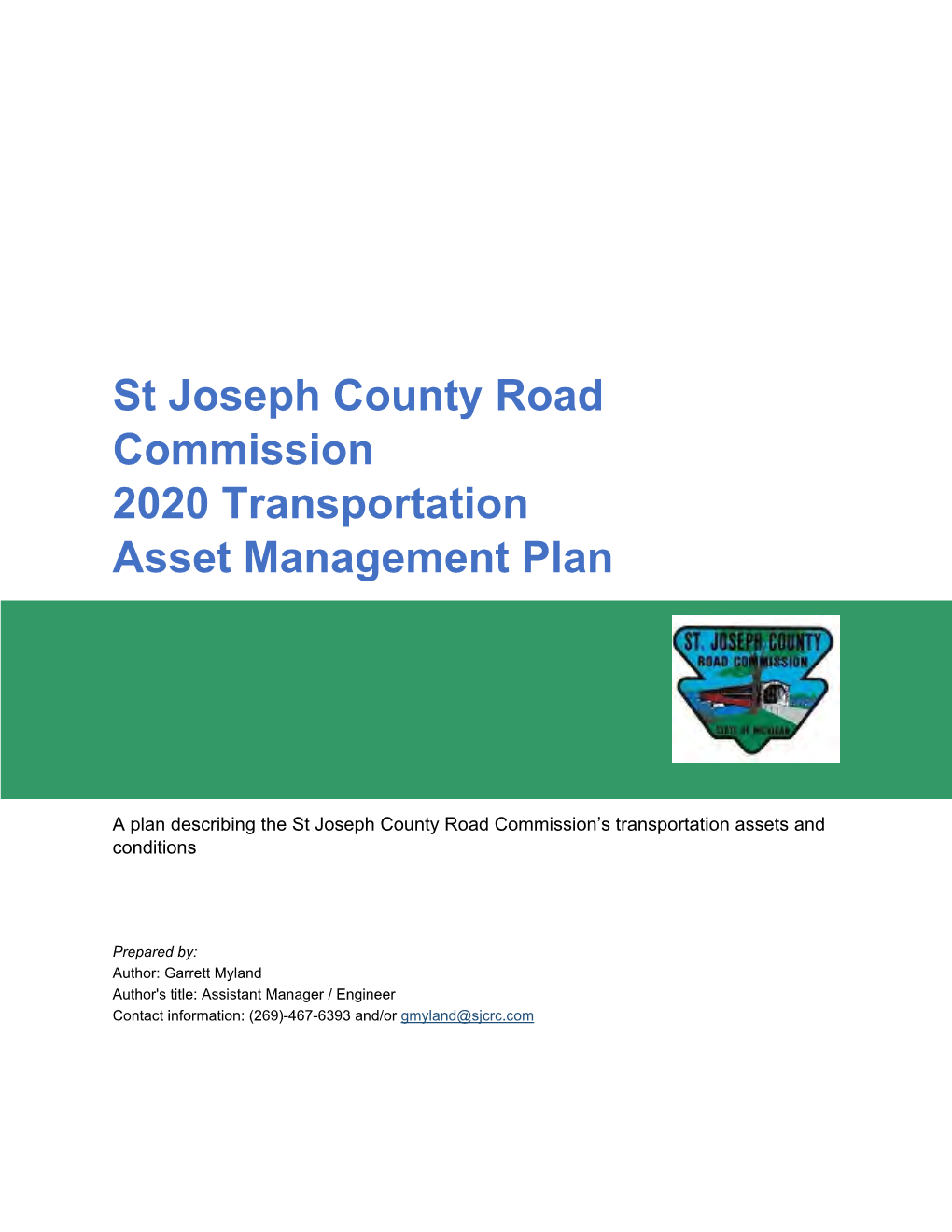 St Joseph County Road Commission 2020 Transportation Asset Management Plan