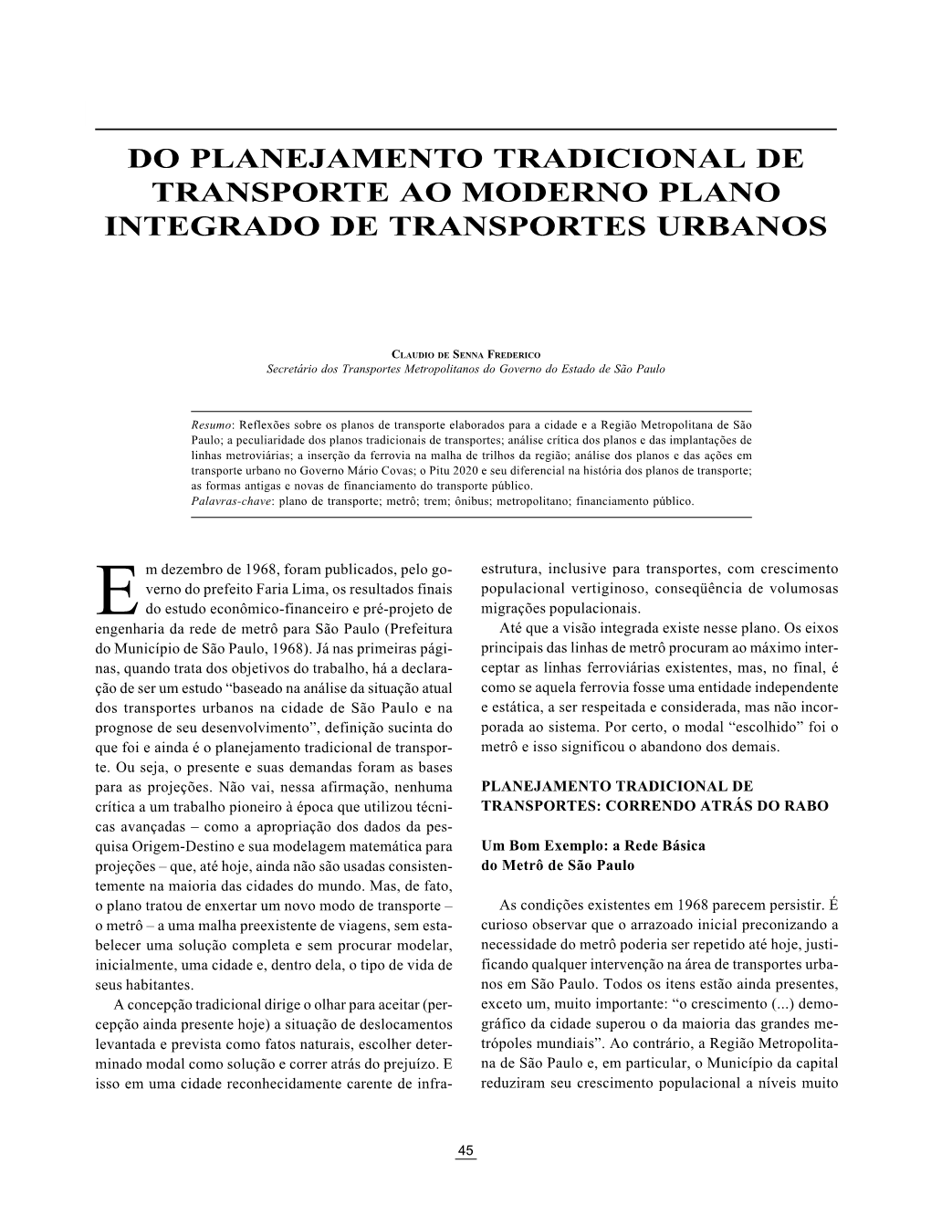 Do Planejamento Tradicional De Transporte Ao Moderno Plano