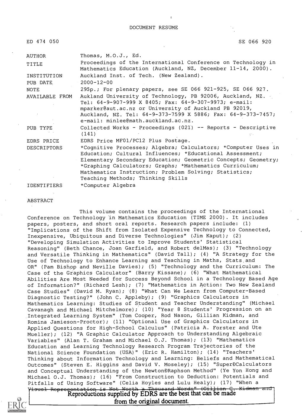 Proceedings of the International Conference on Technology in Mathematics Education (Auckland, NZ, December 11-14, 2000)