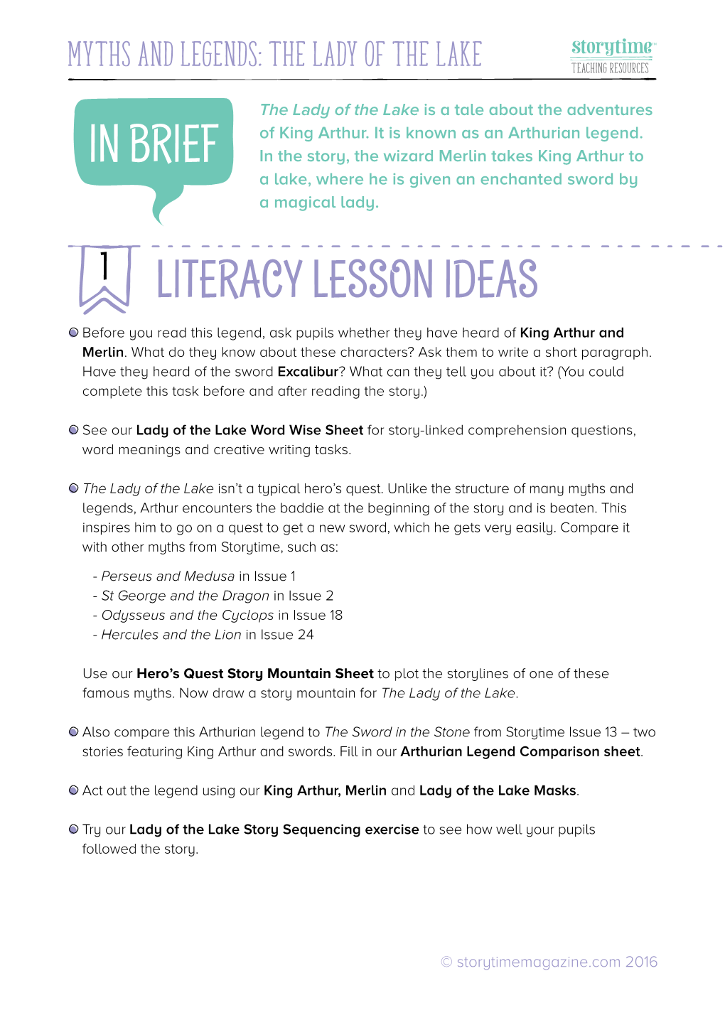 In Brief Literacy Lesson Ideas